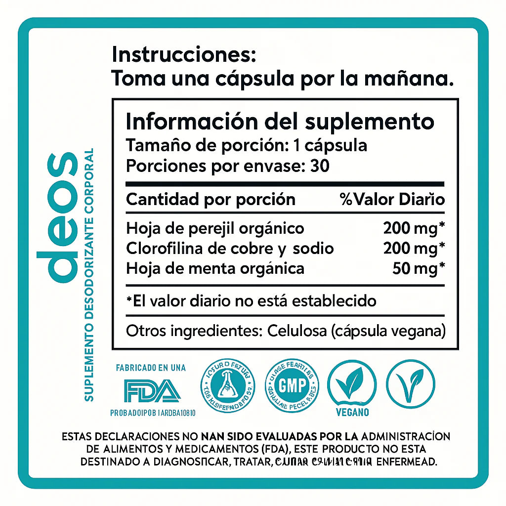 Deos™ desodorante natural  que actúa desde el interior